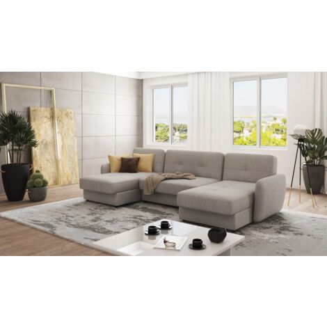 David Wohnlandschaft mit Schlaffunktion, Dunkelbeige Mikrofaser