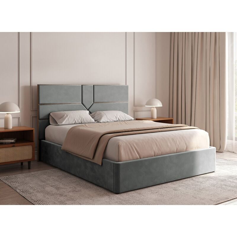 Deco In Paris - davina - Lit coffre design en velours gris davina 140 x 190 cm