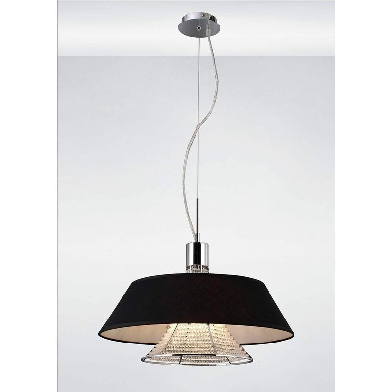 09diyas - Davina pendant light with black lampshade 3 polished chrome / crystal bulbs