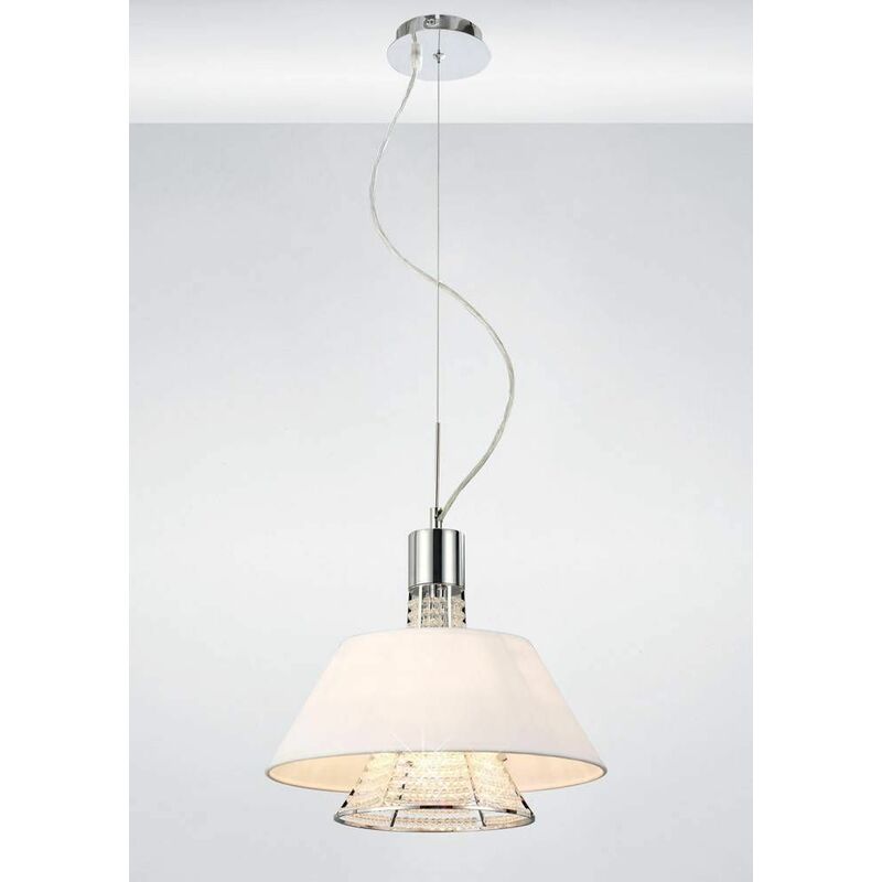 Davina pendant light with white lampshade 2 polished chrome / crystal bulbs
