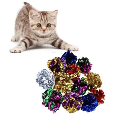 Da.Wa 10x Jouet Balle pour Chat Boule en Papier Paillettes Jouet pour Chaton Animal Interactif