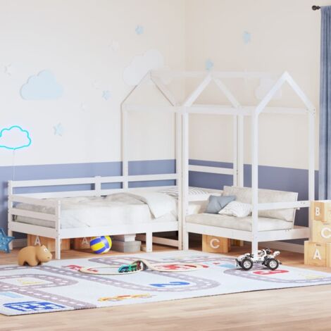 Day Bed and Bench Set with Roof without Mattress White 80x200 cm vidaXL