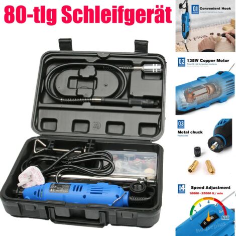 Day Plus – Ponceuse multifonction 135W – Vitesse variable 10.000-32.000 rpm – 80 accessoires inclus – Pour bois dur et teck - 80PCS