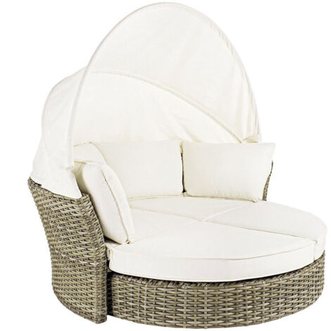 Daybed "Lesly" con cuscino e cappottina, struttura in alluminio e intreccio in fibra sintetica