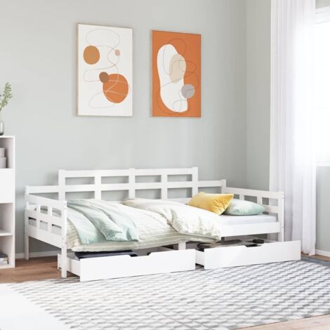 Daybed with Drawers without Mattress White 80x200 cm Solid Wood vidaXL