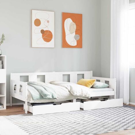 Daybed with Drawers without Mattress White 90x190 cm Single Solid Wood vidaXL