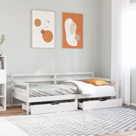 Daybed with Drawers without Mattress White 90x190 cm Single Solid Wood vidaXL
