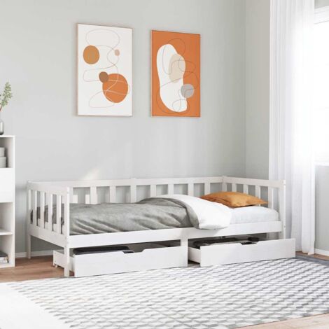 Daybed with Drawers without Mattress White 90x200 cm Solid Wood vidaXL