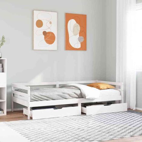 Daybed with Drawers without Mattress White 90x200 cm Solid Wood vidaXL