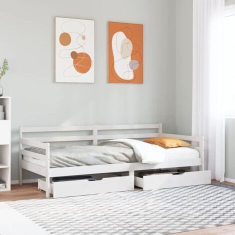 Daybed with Drawers without Mattress White 90x200 cm Solid Wood vidaXL
