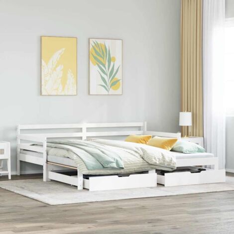 Daybed with Trundle and Drawers without Mattress White 90x190 cm Single vidaXL