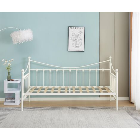 Daybed Without Trundle White 3ft Single Bed with 1 Mattress Metal Bedroom Living Room