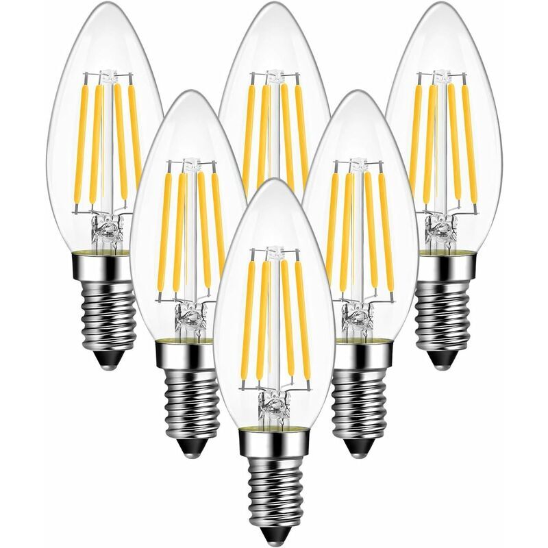 Hoopzi - Daylight E14 led Candle Filament Bulbs, 40W Incandescent Bulbs Equivalent, 4W Energy Saving Light Bulbs,C35 ses Small Edison Screw Led