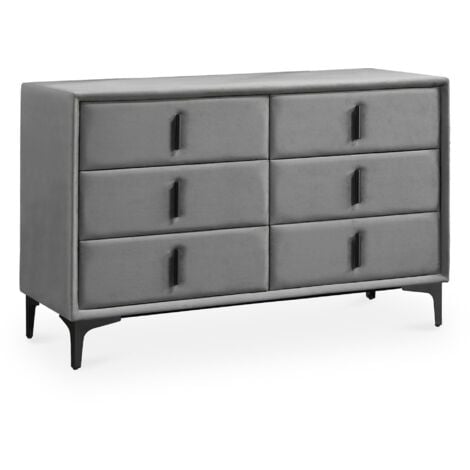 MOBILIER DECO DAYNA - Commode 6 tiroirs en velours gris foncé