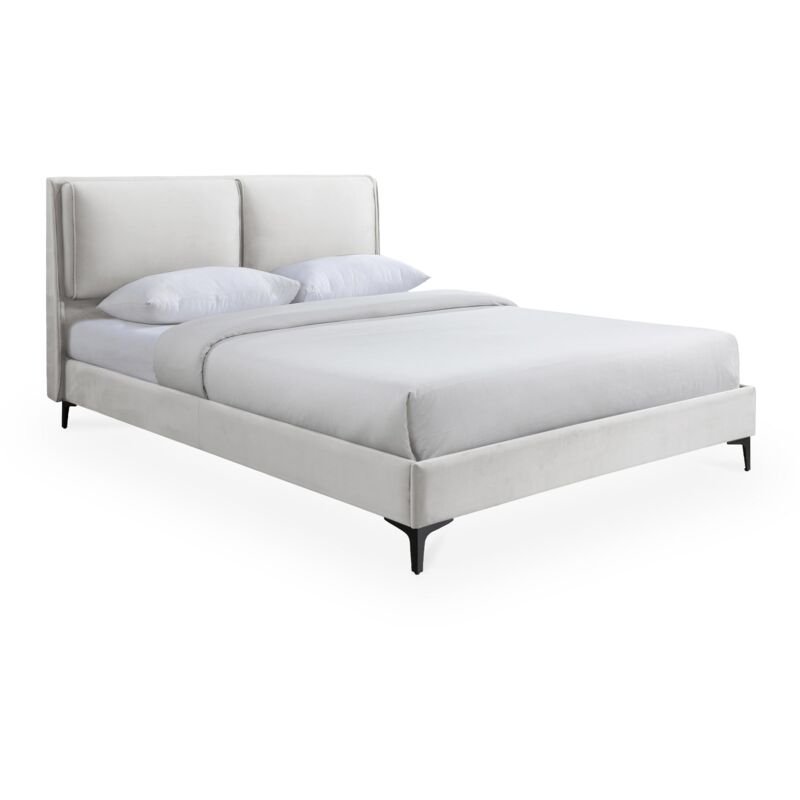 Mobilier Deco - dayna - Lit double en velours écru 160x200 cm