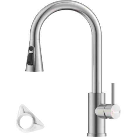 DAYONE Kitchen Mixer Tap with Pull Out Spray, Stainless Steel Sink Taps Mixer for Kitchen Single Lever, High Arc 360° Swivel 3 Spray Modes Kitchen Faucet-Brushed Steel