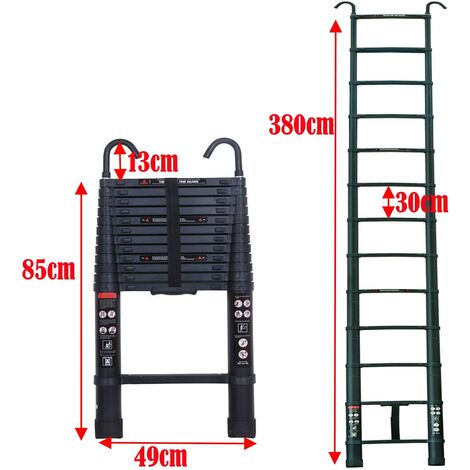 Dayplus 3,8M/12.5FT Aluminium-Teleskopleiter Leichte, strapazierfähige hohe Stehleiter 150kg/330lbs Tragfähigkeit Anti-Rutsch-Sicherheitsleiter EN131 Standard