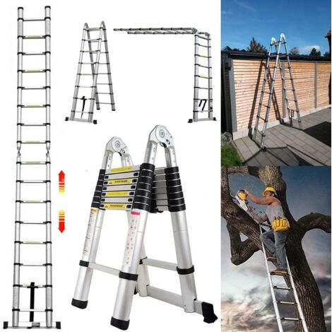 Dayplus – Échelle télescopique 5m en aluminium – Charge maximale 150kg – 8 marches – Longueur rétractée 86cm – Sécurité de verrouillage