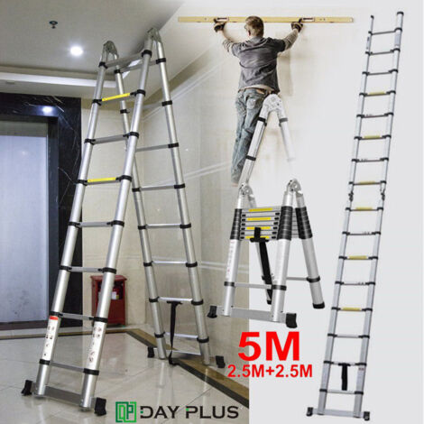 Dayplus – Échelle télescopique en aluminium 5m – Charge maximale 150 kg – Pliable, légère, pour espaces confinés – Facile à ranger