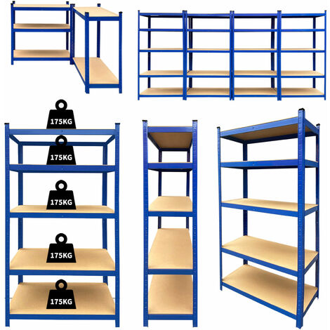 Dayplus – Étagère de stockage 5 niveaux 175kg – Acier et MDF – Hauteur 175cm – Largeur 75cm – Profondeur 30cm – Pour garage et bureau