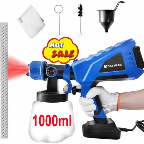 Dayplus Farbsprühsystem Wandfarbe Lackierpistole 1000ml Farbbehälter Farbsprühgerät 550W Elektrische Farbspritzpistole mit 3 Sprühmustern, 1000ml/min Elektro Sprühpistole HVLP für Lacke Lasuren Möbel 