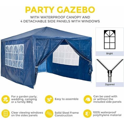 main image of "DayPlus Garden Gazebo with Sides 3M x 3M Outdoor Garden Shelter with Detachable Sides Waterproof Beach Party Festival Camping Tent Canopy Wedding Marquee Awning Shade - Blue"