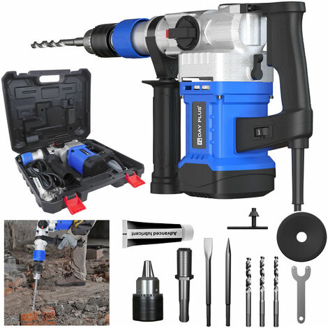 Dayplus – Perceuse à percussion 3000W – Marteau perforateur SDS-Plus – 4500 BPM pour béton – Coffret avec accessoires inclus