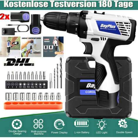 Dayplus – Perceuse sans fil 16,8V avec 2 batteries 1500mAh – Couple 45Nm – Mandrin 0,8-10mm pour perçage bois et métal – Coffret avec accessoires - FIL 45 NM