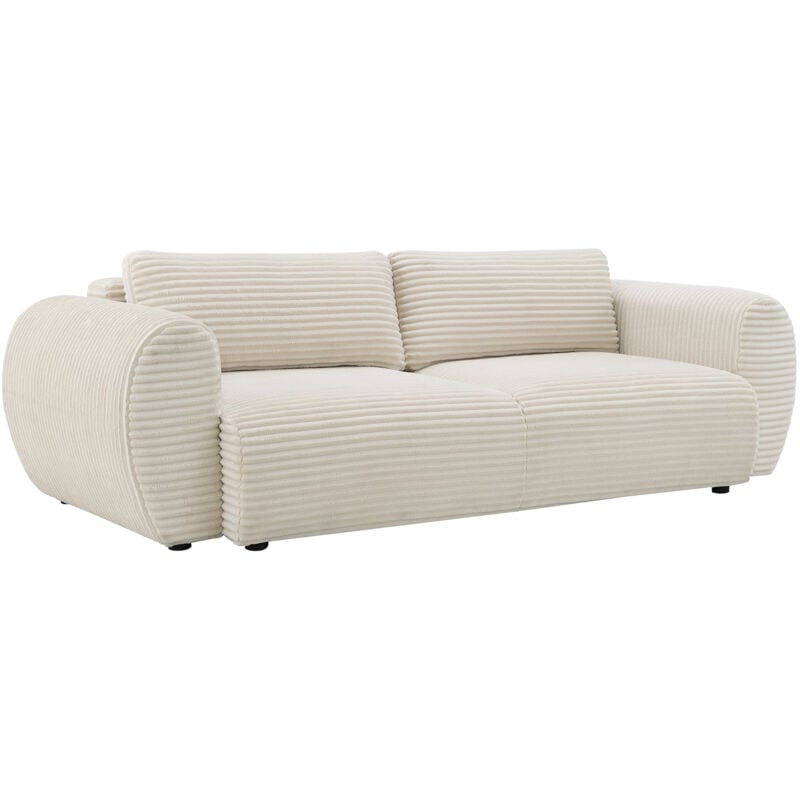 DAYTH - Canapé droit 3 places convertible avec coffre en velours côtelé épais beige