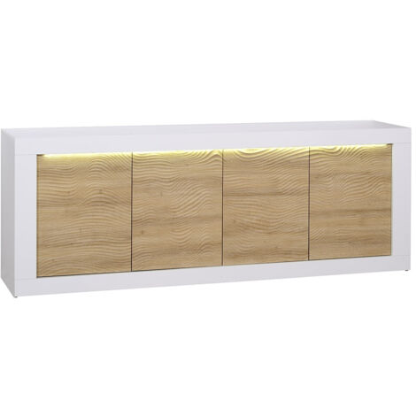 DAYTON OAK - Buffet 4 Portes Effet Chêne à Relief et Leds