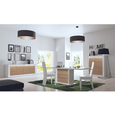 DAYTON OAK - Ensemble Séjour avec Table Allongeable 180-225cm + Leds