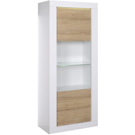DAYTON OAK - Vitrine 1 Porte Réversible Effet Chêne et Leds