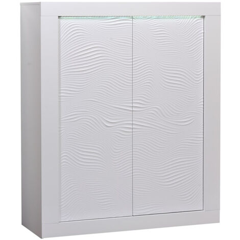 DAYTON WHITE - Meuble de Rangement 2 Portes Laqué Blanc et Leds