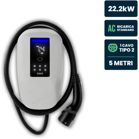 Daze Stazione di Ricarica Dazebox Home T 22.2kW Trifase 32A, IP55 IK10, WiFi e Bluetooth, Wall Box Bianco con Schermo, 3 Tessere RFID Incluse, Cavo Tipo 2 Lunghezza 5m  DBT22