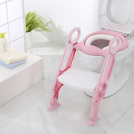 DazHom® Siège de toilette pour enfants pliable et réglable, rembourré blanc rose