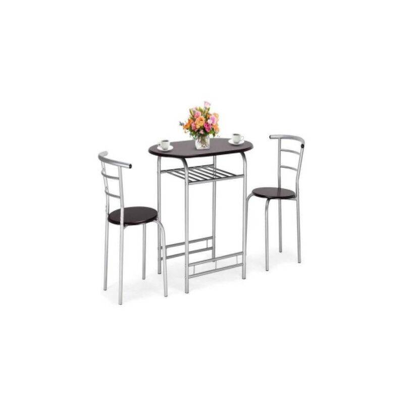 DazHom®Combinaison table à manger et chaise 1 table + 2 chaises Combinaison table et chaise de ménage trois pièces tube d'argent noyer noir