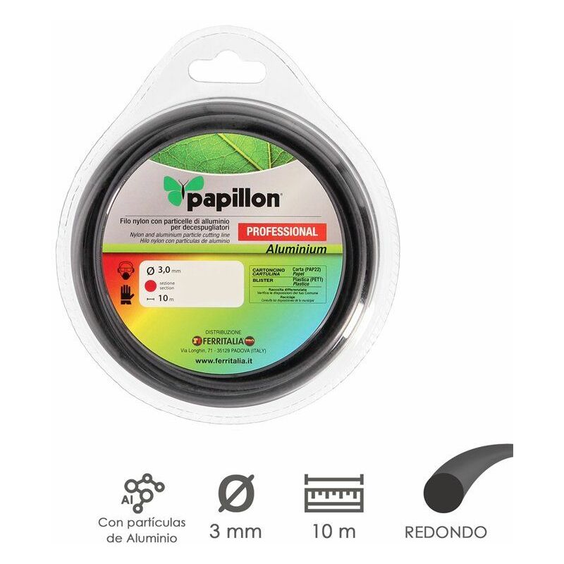 Papillon - Fil rond professionnel en nylon/aluminium ø 3,0 mm. Rouler 10 mètres