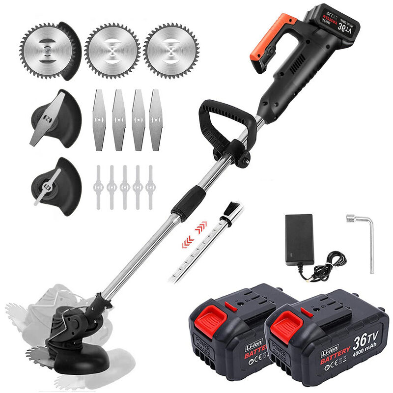 Débroussailleuse sans Fil 36V , Coupe bordures avec Capot de protection, 2 batteries et chargeur pour Jardin, Léger et Facile - Noir