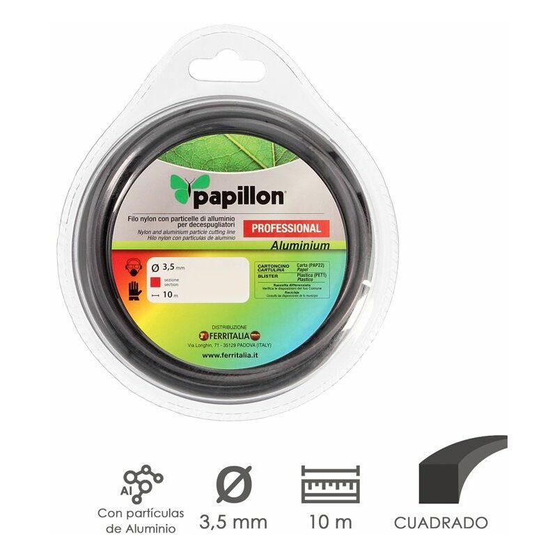 Papillon - Fil Nylon/Aluminium Carré Professionnel ø 3,5 mm. Rouler 10 mètres