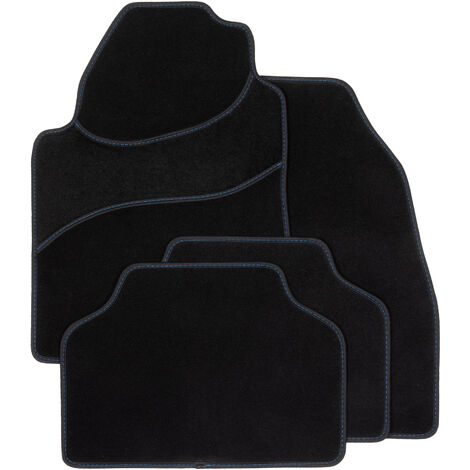 DBS - Tapis de Voiture Le Mans - Universel - Ganse textile noire surpiqure bleu - Antidérapant - 4 Pièces : Avant + Arrière - Tapis de sol Automobile - Haute Qualité