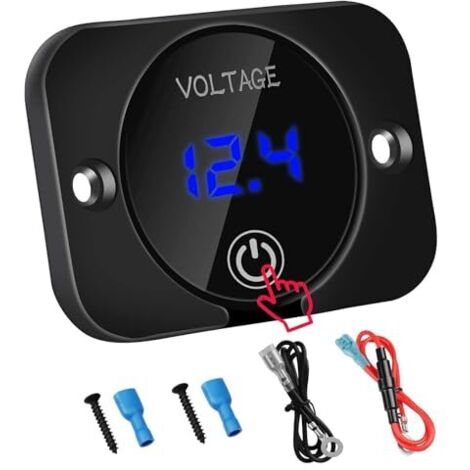 DC 12V 24V Voltmètre Numérique LED, Testeur de Batterie Étanche avec Protection Inversion Polarité pour Voiture Moto Camion Bateau, Bleu -