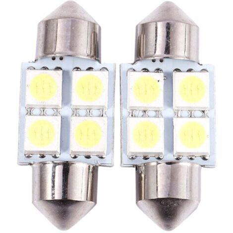 DC 12V 31mm 4 5050 SMD LED bianco per interni auto a cupola festoni 2 pezzi