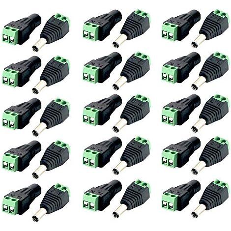 DC 12V Connector 30 Pieces DC Male and Female DC Connector Plug Adapter Power Cable Connector for LED Light Strip Light Tape Light Cable and CCTV Camera 2.1x5.5mm