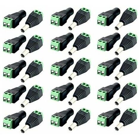 DC 12V Connector 30 Pieces DC Male and Female DC Connector Plug Adapter Power Cable Connector for LED Light Strip Light Tape Light Cable and CCTV Camera 2.1x5.5mm