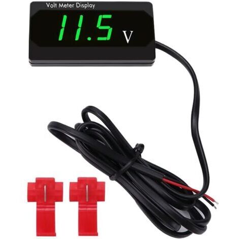 DC 12V Voltmètres de Voiture Étanche avec Affichage à LED, Jauge de Tension avec Bornes, Mini Voltmètre à LED pour Bateau Moto Camion ATV UTV, Vert
