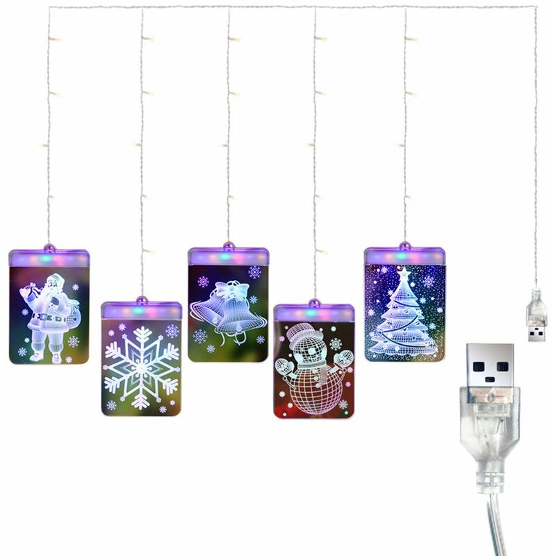 

Happyshopping - DC 5 V 12 W 3-D LED de hadas colgantes Cadena de luces Lampara de cortina Funciona con USB con muneco de nieve Diseno de Papa Noel