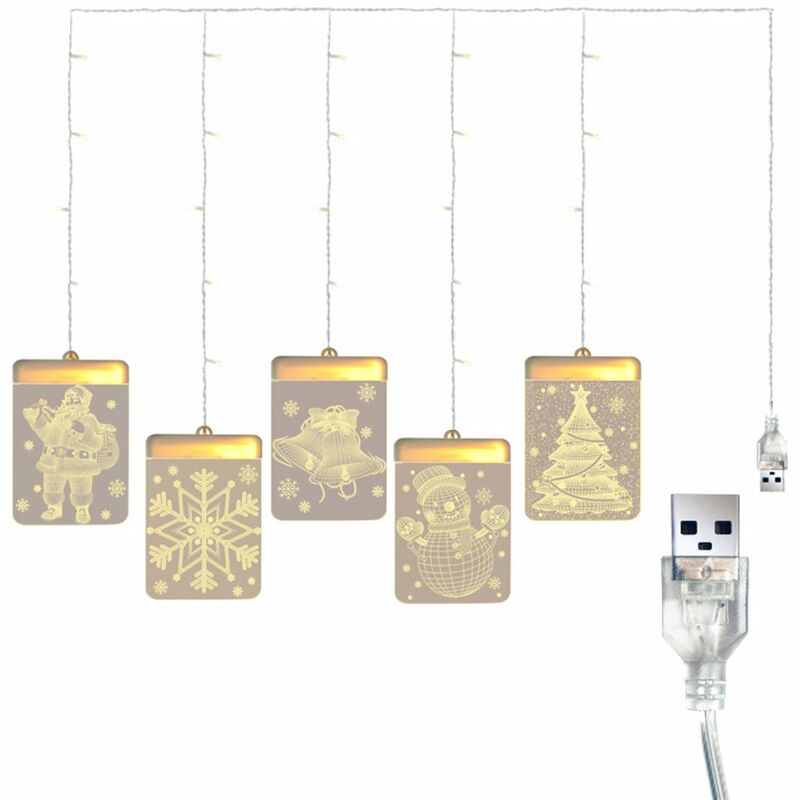 

Happyshopping - DC 5 V 12 W 3-D LED de hadas colgantes Cadena de luces Lampara de cortina Funciona con USB con muneco de nieve Diseno de Papa Noel