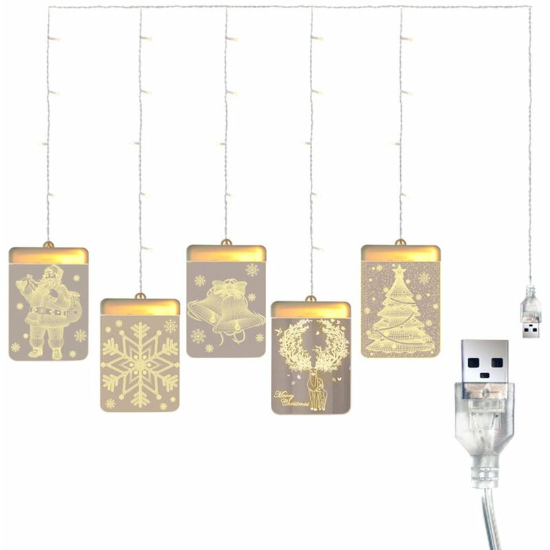 

DC 5 V 12 W 3-D LED de hadas colgantes Cadena de luces Lampara de cortina Funciona con USB Funciona con Elk Diseno de Papa Noel para Navidad Navidad