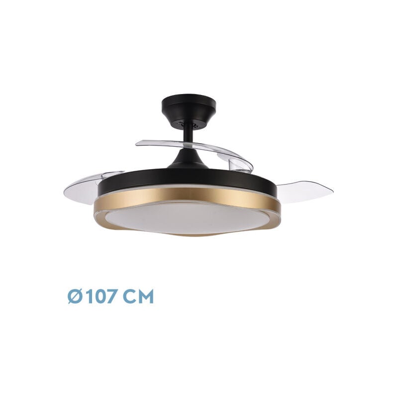 Ventilateur dc blondi black/gold 72w 3aspas 107d 7200lm 6vel 3000k,4500k,6000k, remote+timer+memory