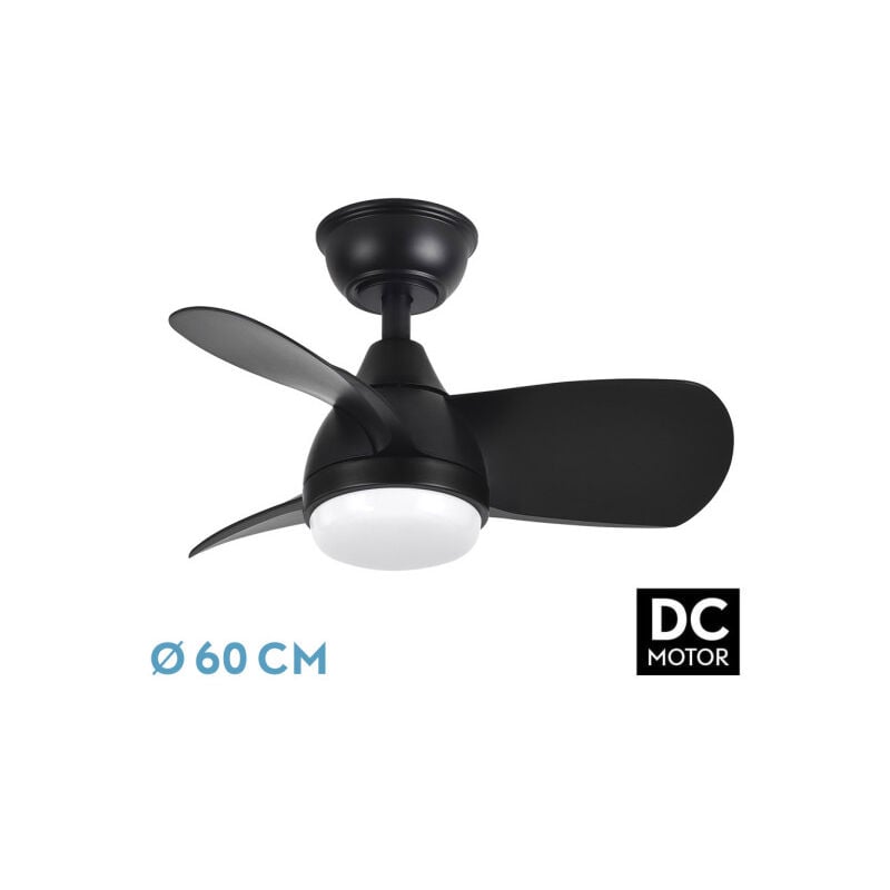 Fabrilamp - Lüfter Dc 24w Pirdo Schwarz 3 Flügel 60d 2400lm 6 Geschwindigkeiten 3000-4500-6000k/Quake, Speicher & Timer